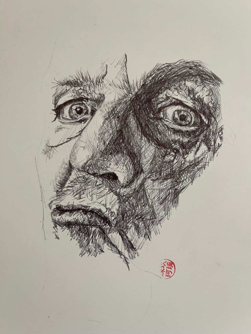 Latest portrait for class. Practice on wrinkles ballpoint&nbsp;pen-black.